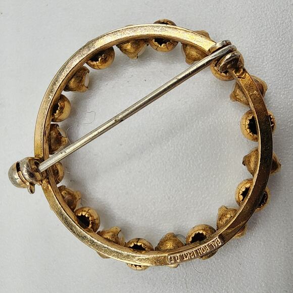 Vintage Bal Ron 12K Gold-Filled Circle Pin with Pearls | Mid-Century Classic - Picture 4 of 6